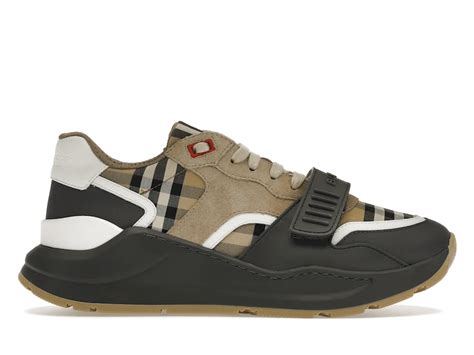 burberry logo print vintage check and leather sneakers|archive beige check sneakers.